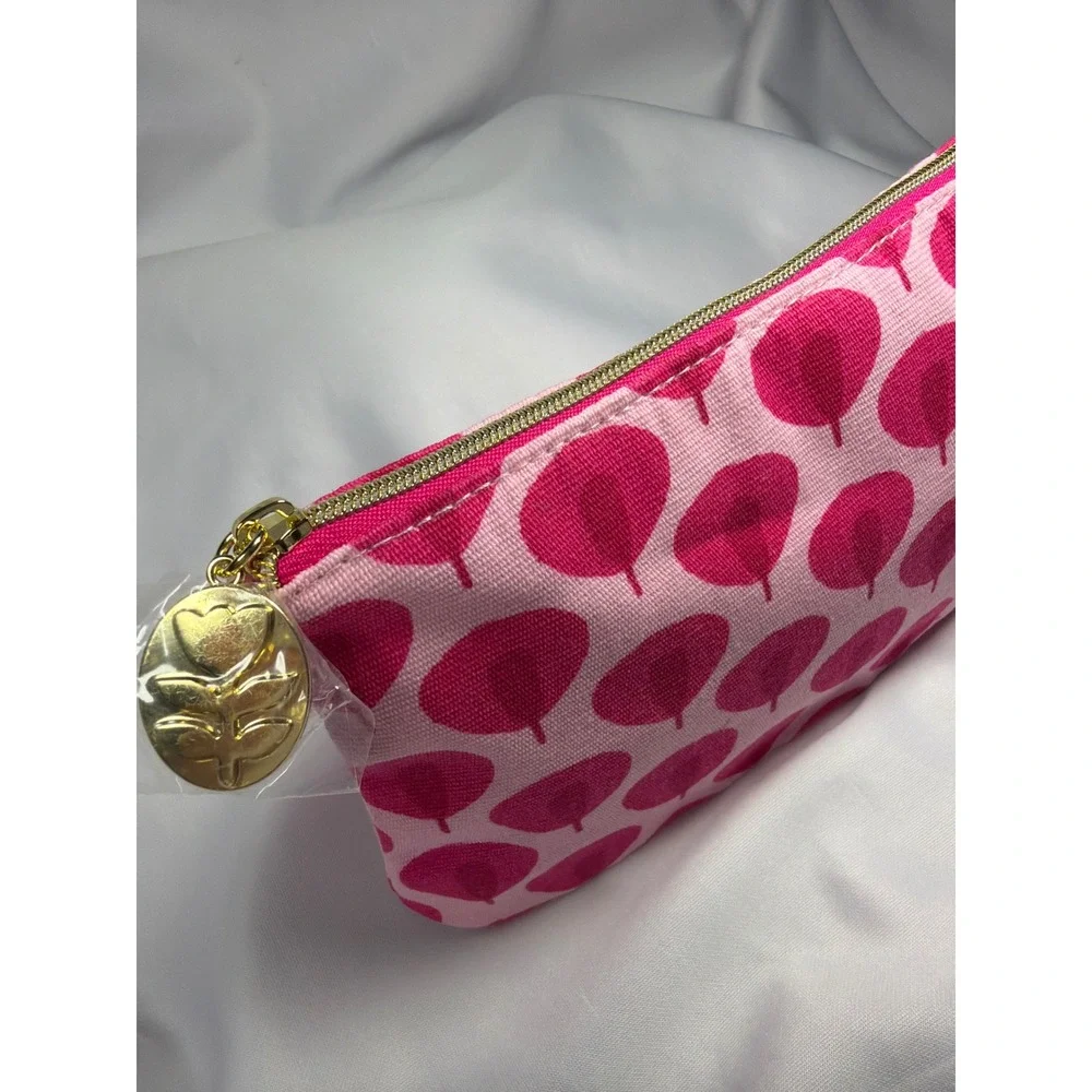 Estee Lauder Recycled Fabric Makeup Bag Womens OS Pink Leaf Pattern Travel Pouch